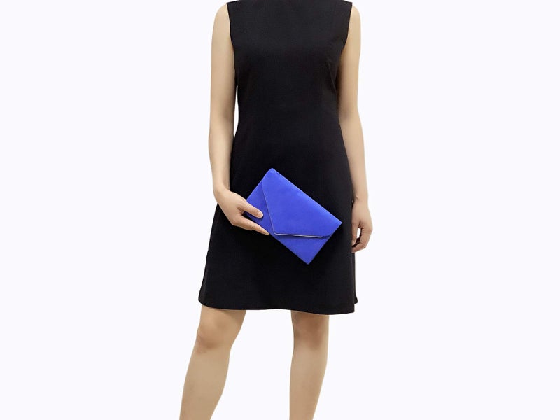 CHARMING TAILOR Faux Suede Clutch Bag Elegant Metal Binding Evening Purse for Wedding/Prom/Black-Tie Events (Royal Blue) - Image 4